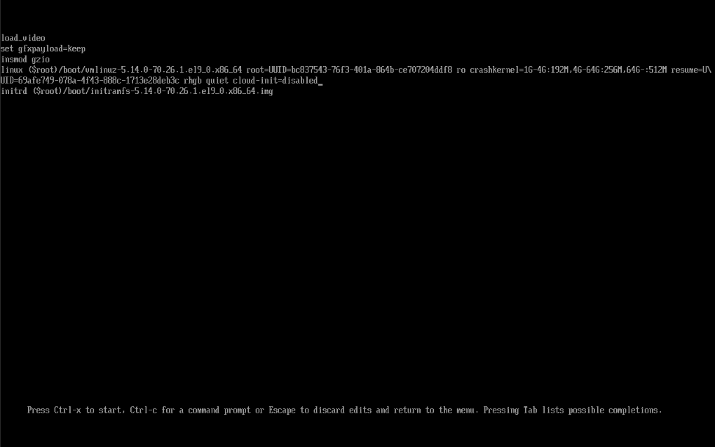 GRUB boot entry edited