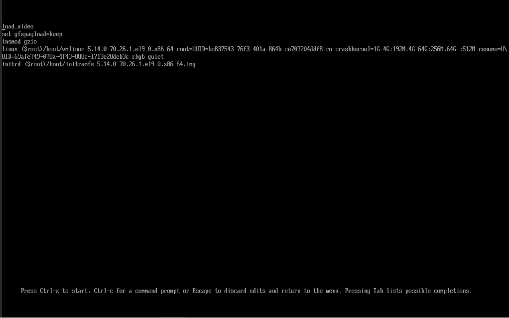 GRUB edit boot entry