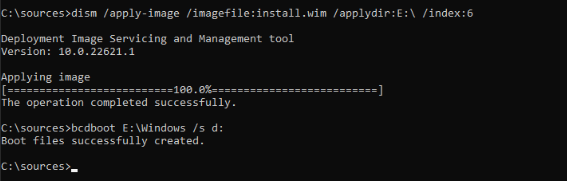 Running bcdboot