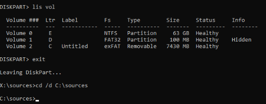 Running cd /d C:\sources