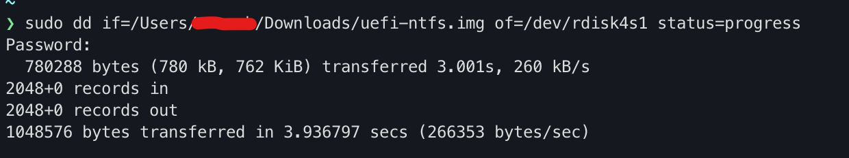 The DD command being used with UEFI:NTFS
